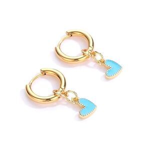 Gold Hoops Dangling Heart Drop Huggie Earrings